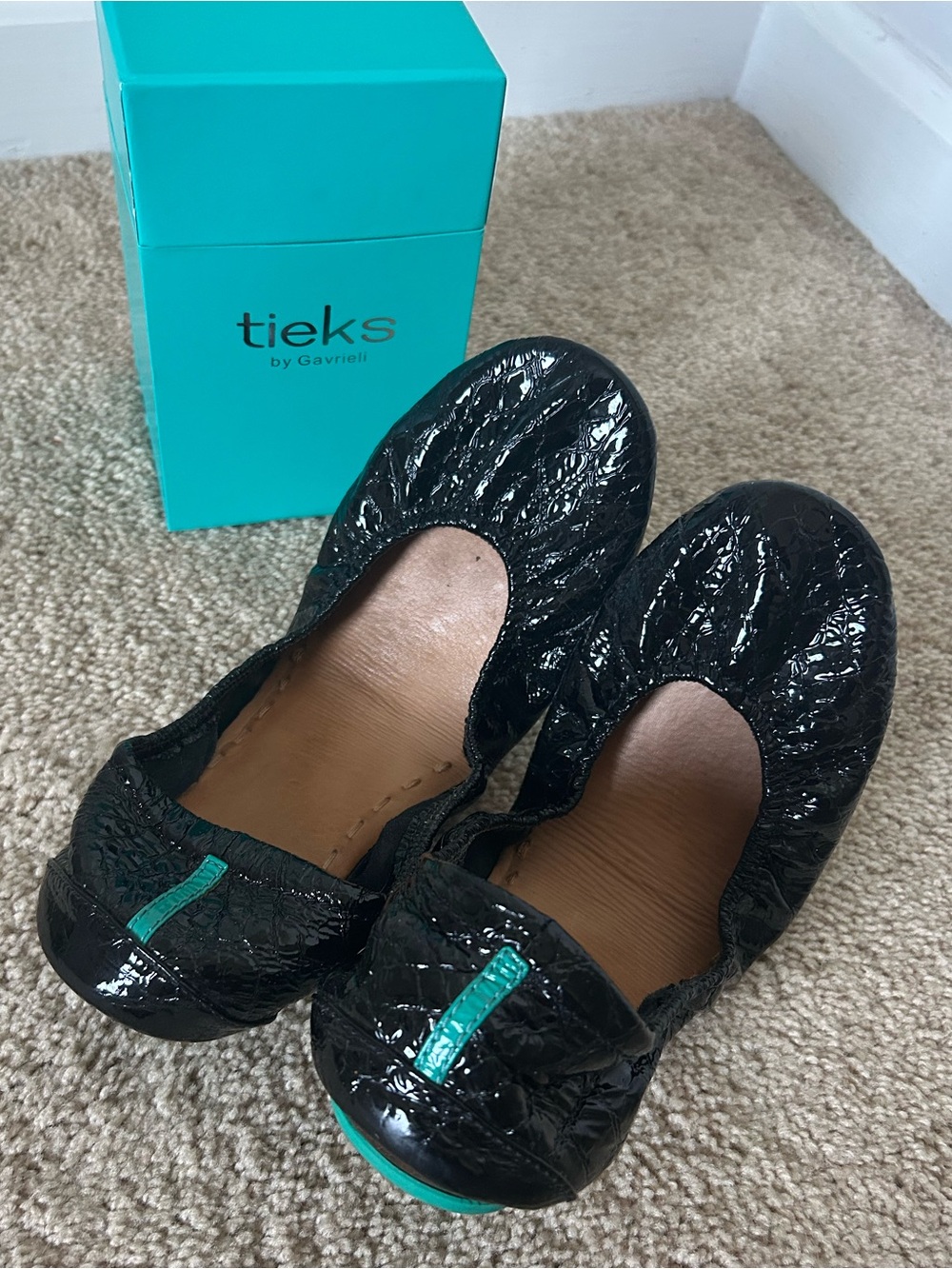 Tieks by Gavrieli Obsidian Black Croc Patent Leather Ballet Flats